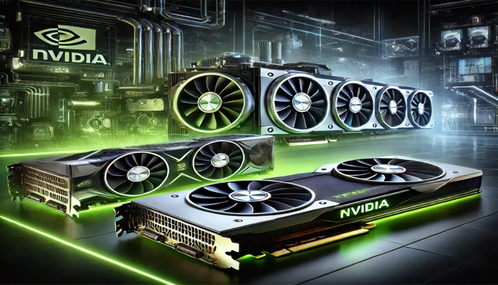 A visually striking graphic showcasing Nvidia GPUs resized